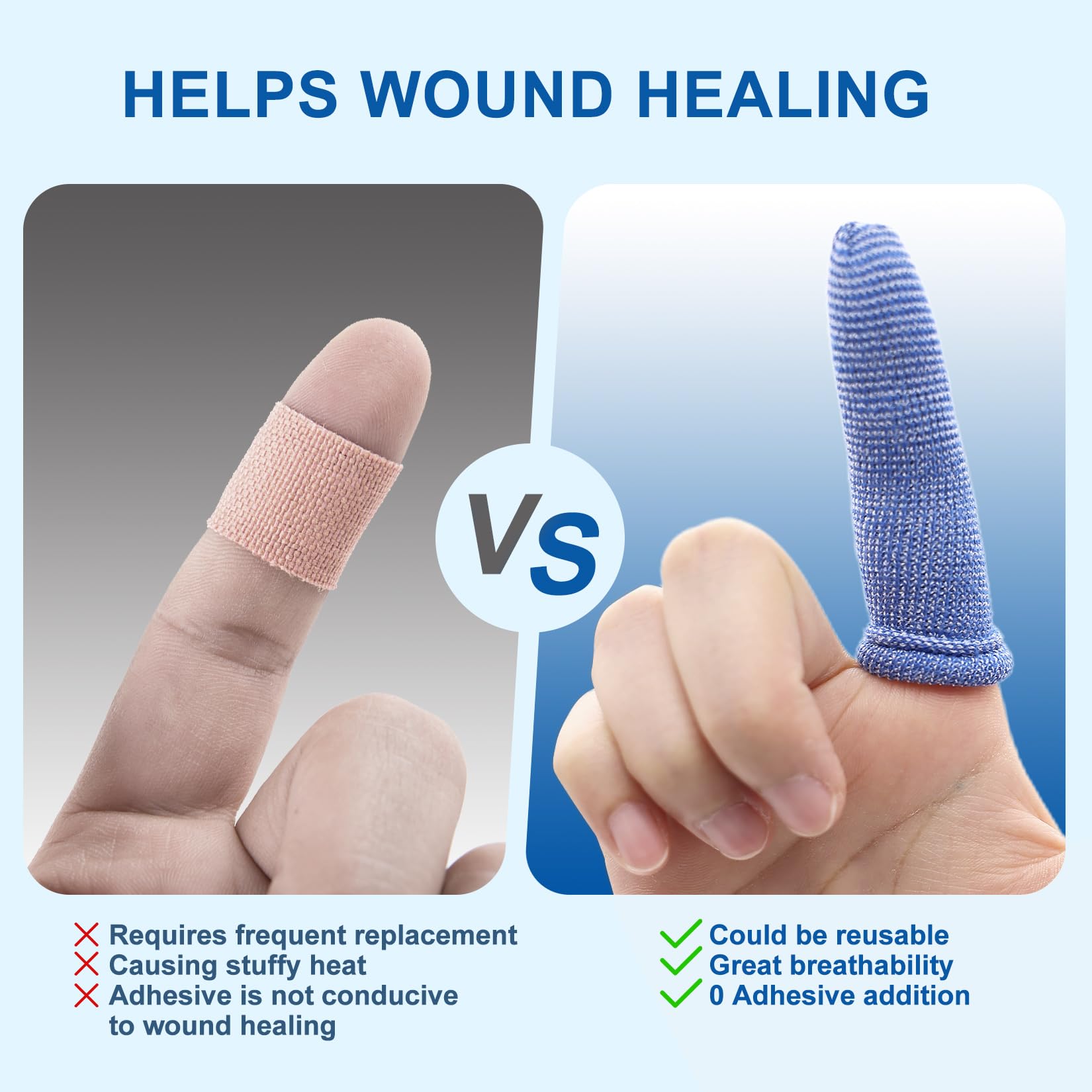 Dimora finger cots stretchy fabric blue demonstrates flexible fit for finger movements