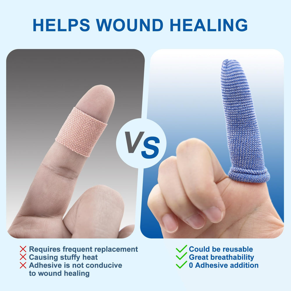 Dimora finger cots stretchy fabric blue demonstrates flexible fit for finger movements