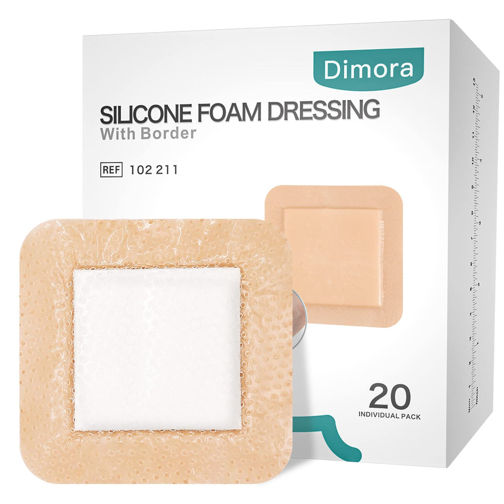 Dimora silicone foam dressing border 4x4 with gentle adhesion on dry skin