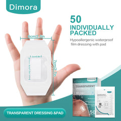 Dimora Transparent Film Dressing close-up with pad demonstrating secure adhesion.