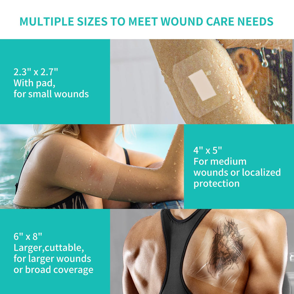 Dimora waterproof bandage keeps the covered area dry during showers.