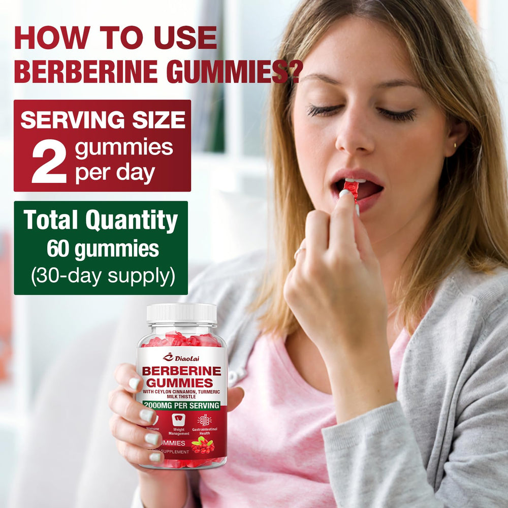 DIAOLAI Berberine Gummies ingredients panel confirms vegan, non-GMO profile.