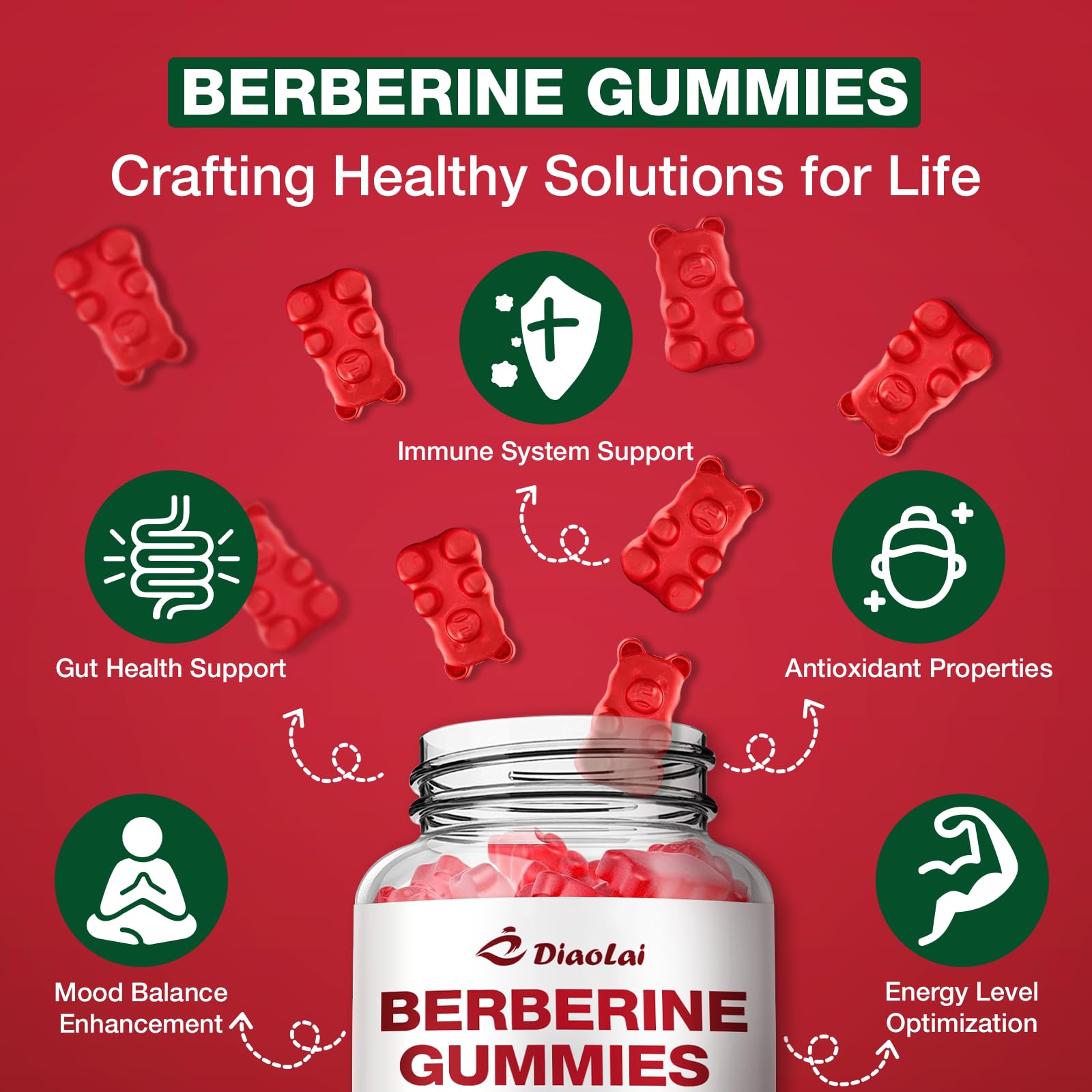 DIAOLAI Berberine Gummies Raspberry being poured highlights easy, flavorful supplementation.