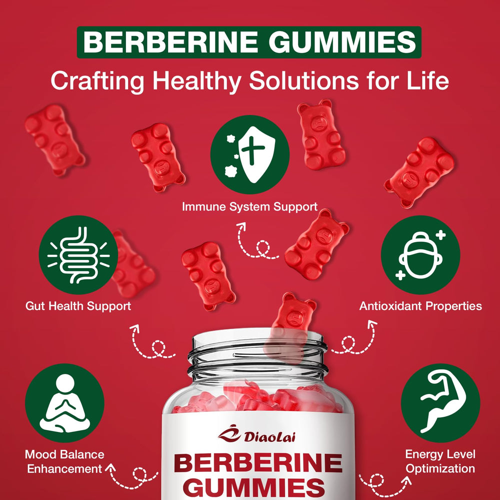DIAOLAI Berberine Gummies Raspberry being poured highlights easy, flavorful supplementation.