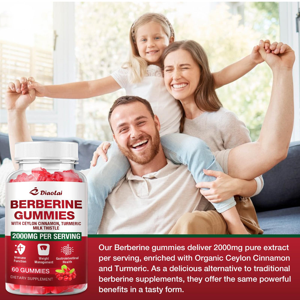 DIAOLAI Berberine Gummies raspberry flavor close-up invites convenient daily routine.