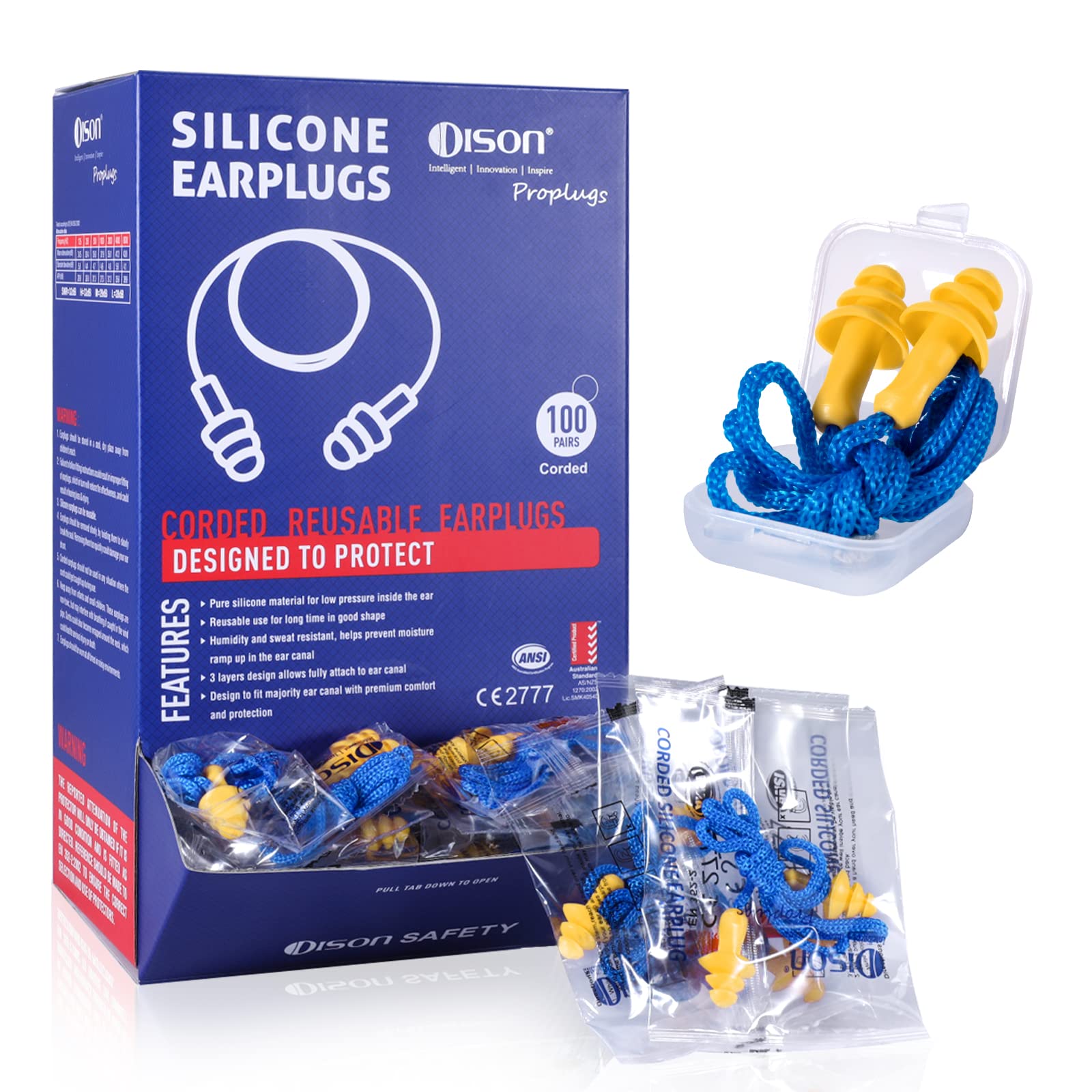 Dison 100Pairs silicone ear plugs in individual packaging for clean daily use.