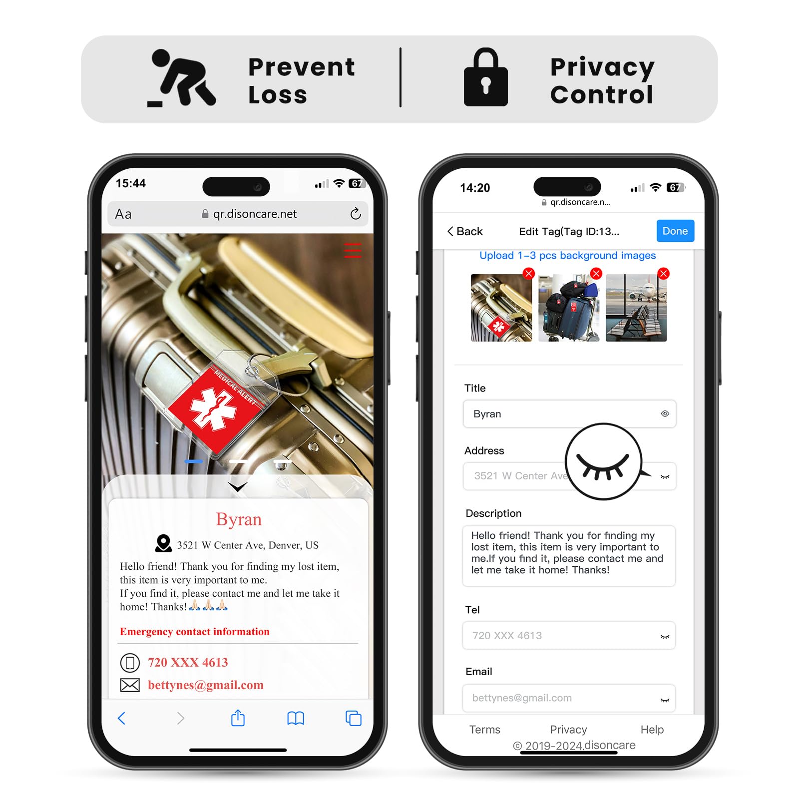 DISONCARE Odyssey ice pack bottle featuring QR Medical ID for quick recovery of items.