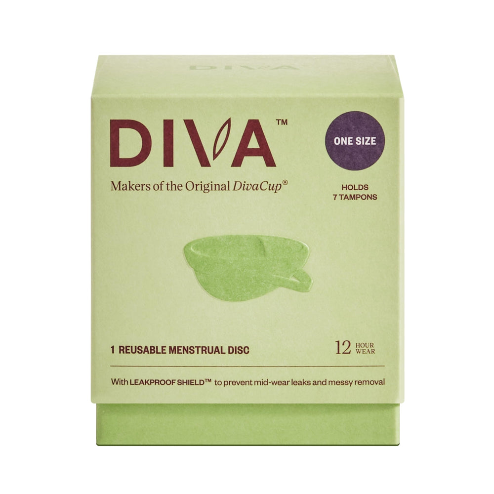 Diva Disc packaging highlights reusable silicone design for eco-friendly period care