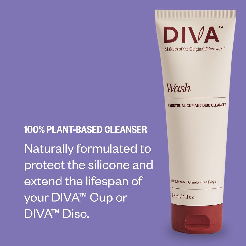 Gentle plant-based Diva Wash for cup and disc cleaning