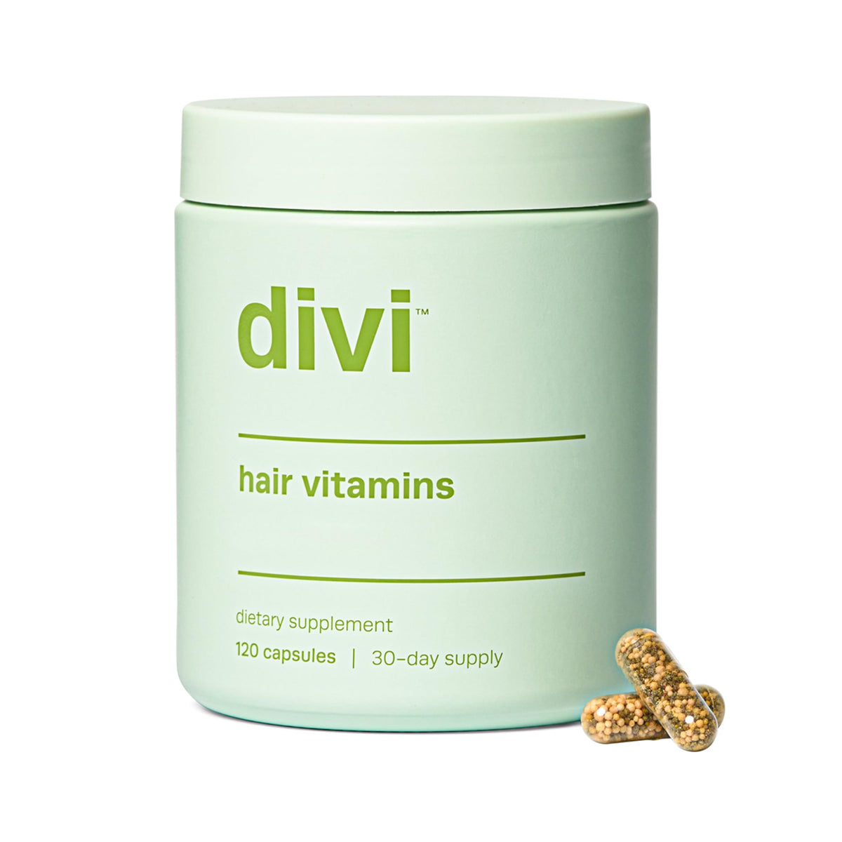 Divi Hair Vitamins hero bottle on display highlighting daily nourishment