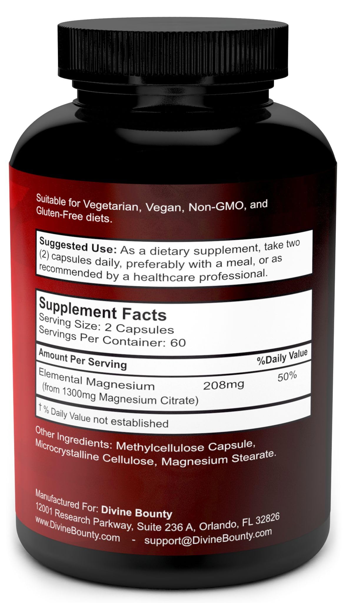 Divine Bounty 1300mg Magnesium Citrate Capsules close-up highlighting dense capsules