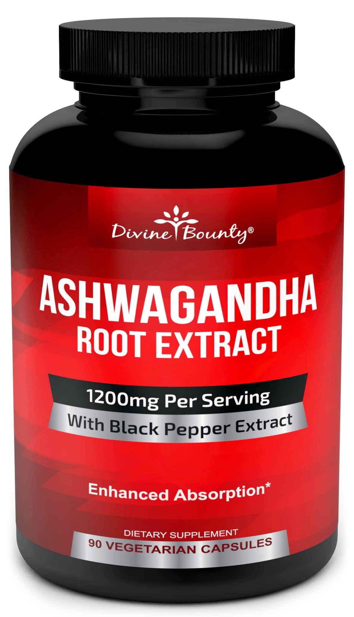 Divine Bounty Ashwagandha bottle front for daily calm.