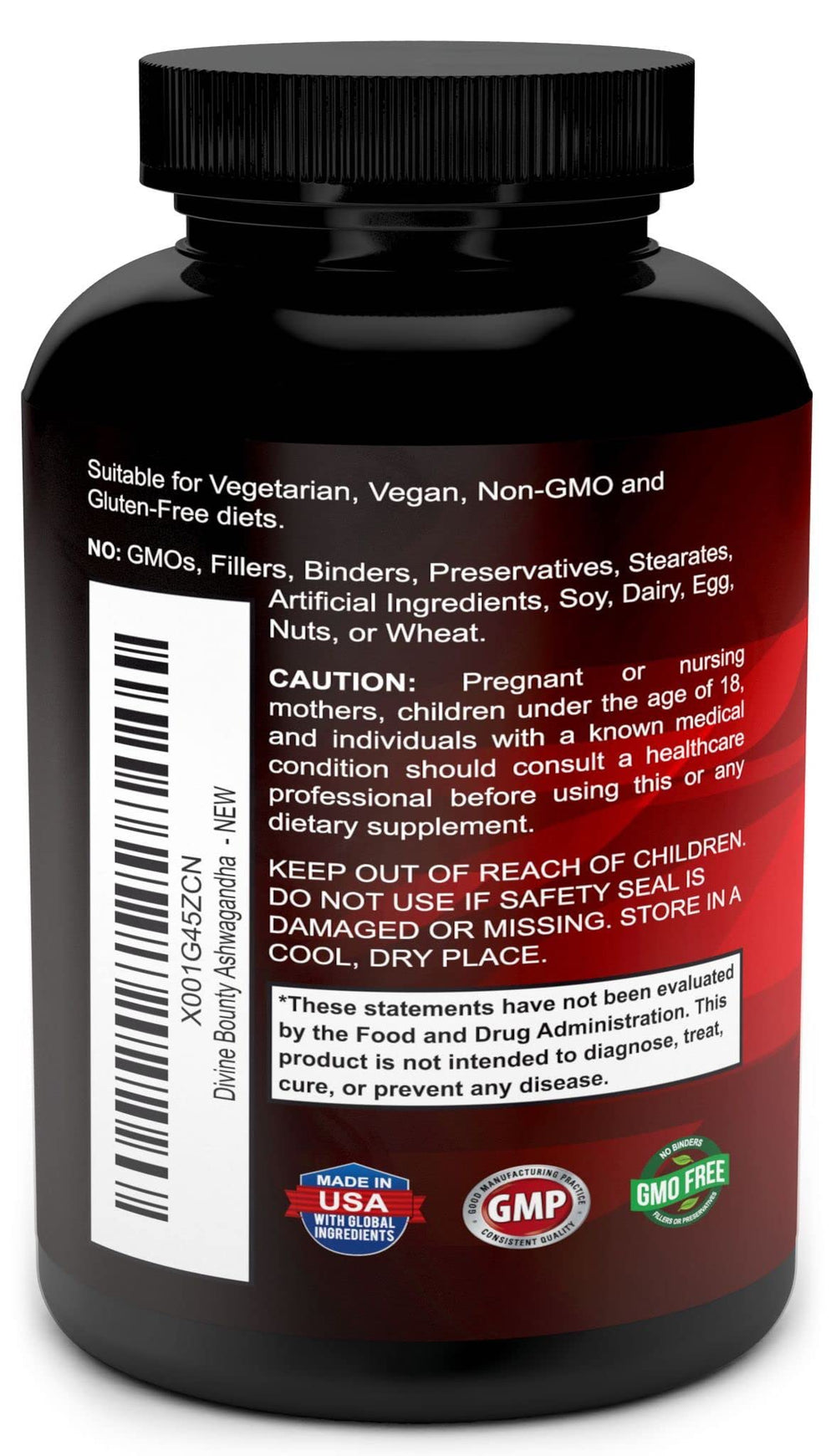 Divine Bounty Ashwagandha capsules close-up for daily use.