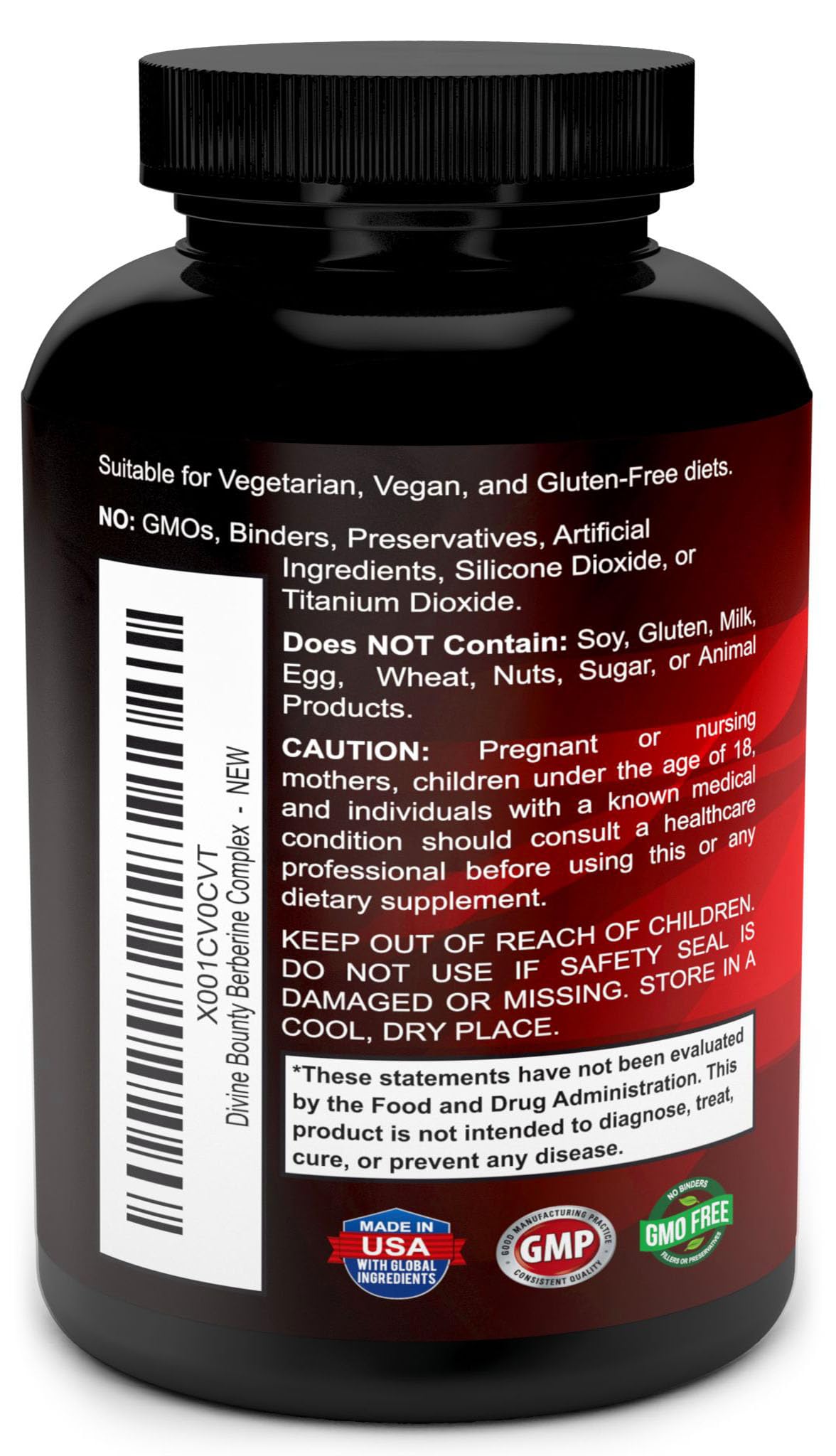 Divine Bounty berberine-hcl plant-based ingredients panel emphasizes pure sourcing