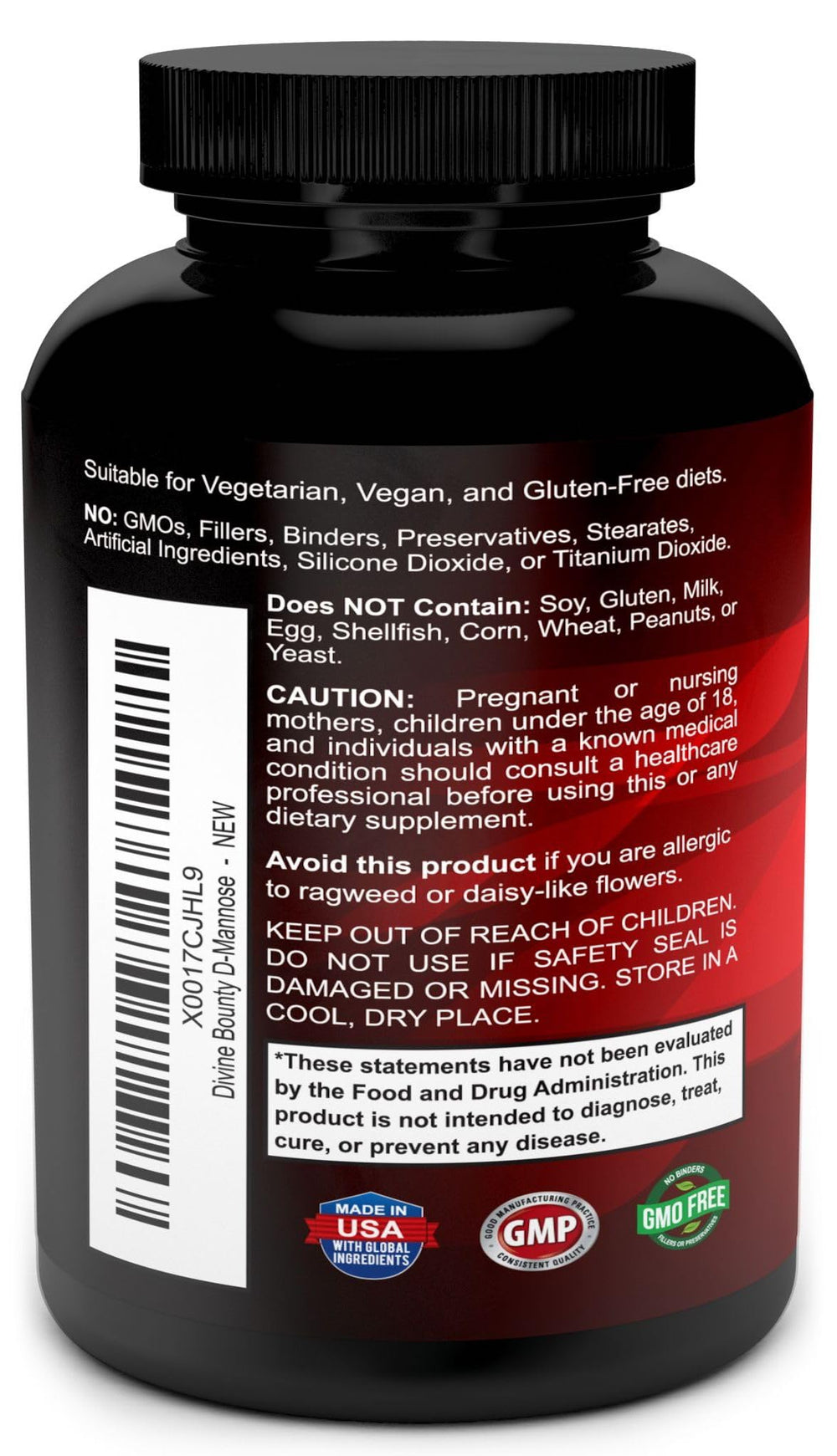 Divine Bounty veggie capsules indicating a clean, allergen-friendly formula