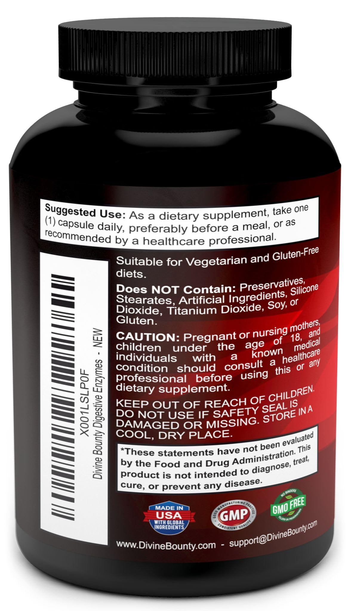 Divine Bounty capsules delivering lipase and amylase for better digestion.