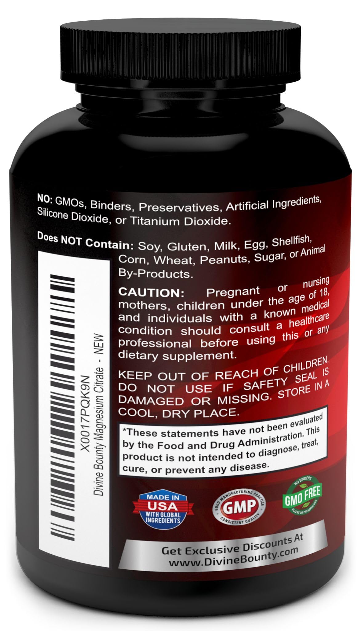 Divine Bounty label close-up emphasizing clean ingredients and purity