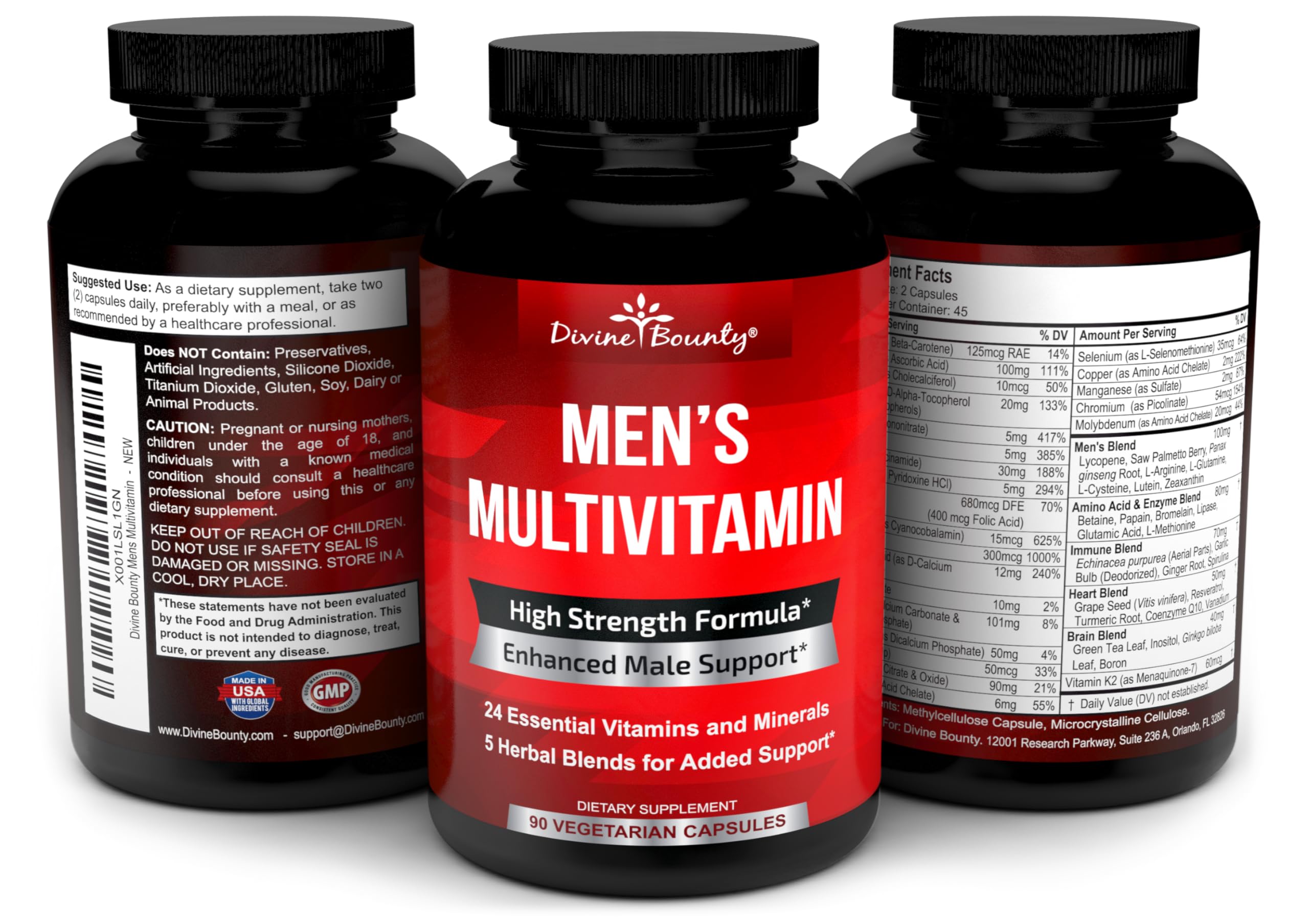 Divine Bounty Mens Multivitamin made in USA label signals quality
