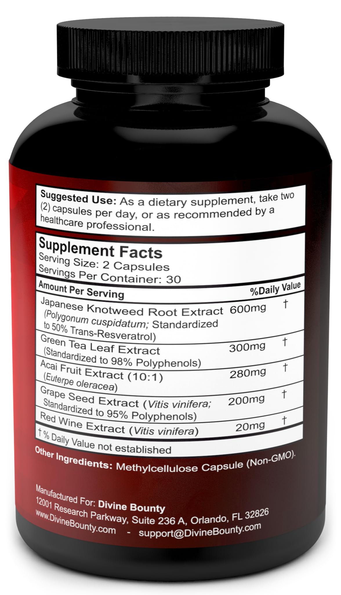 Divine Bounty Resveratrol capsules close-up for easy daily dosing