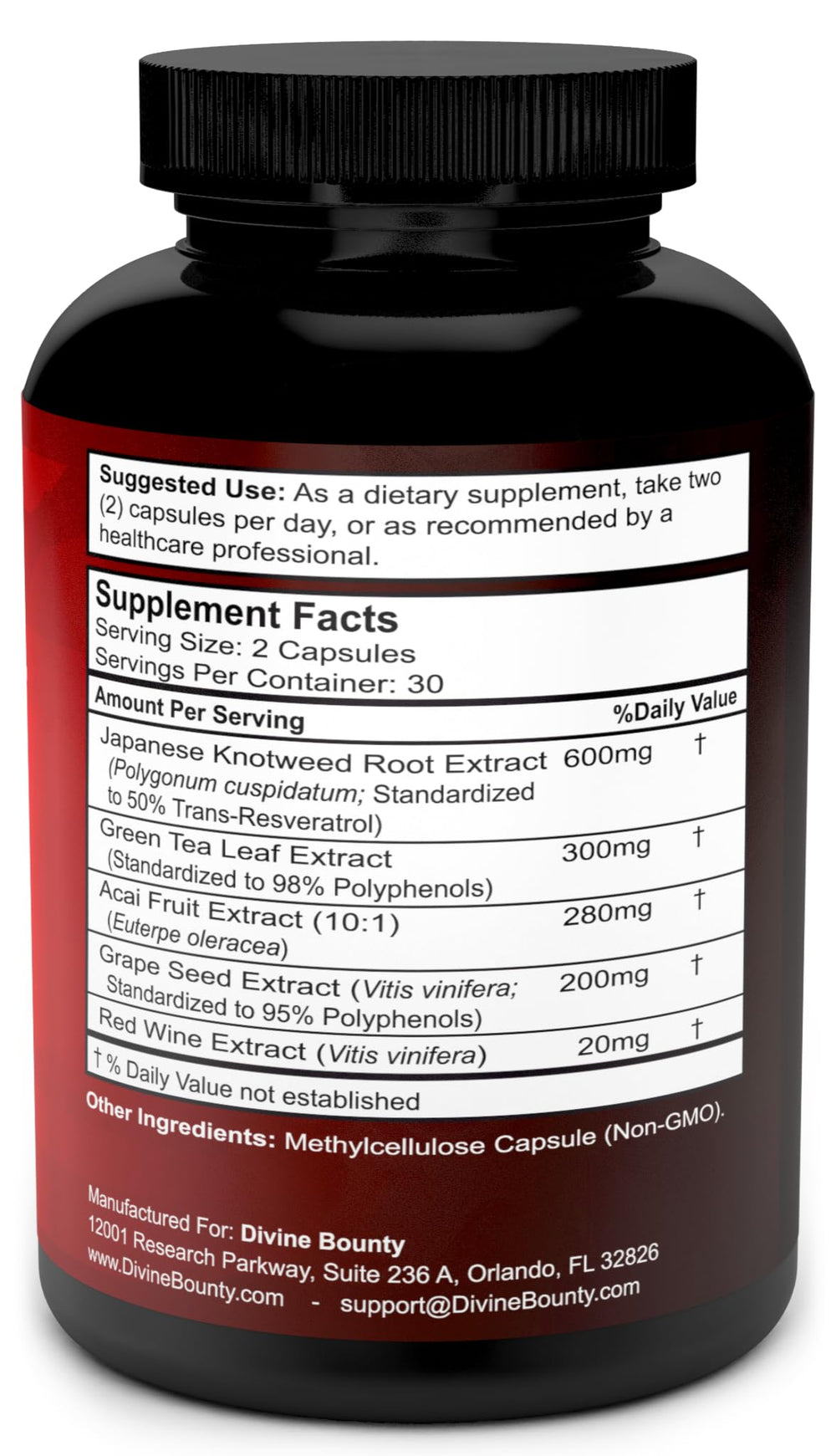 Divine Bounty Resveratrol capsules close-up for easy daily dosing
