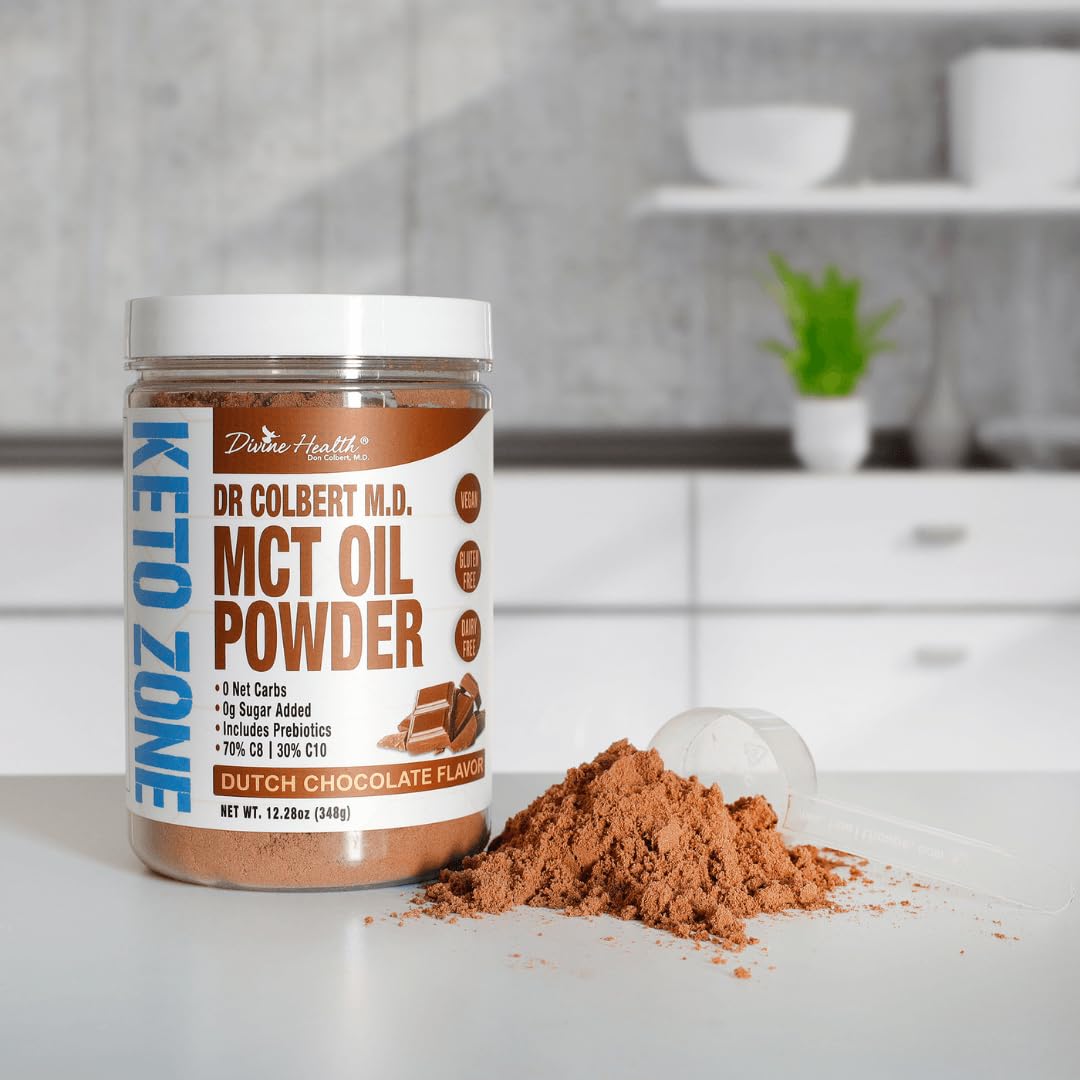 Divine Health Keto Zone MCT Dutch Chocolate label closeup showing 0 net carbs
