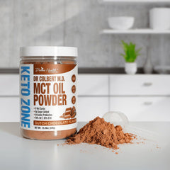 Divine Health Keto Zone MCT Dutch Chocolate label closeup showing 0 net carbs