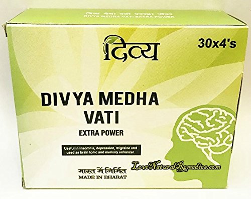 Divya Medha Vati Extra Power tablets bottle for enhanced focus and mental clarity