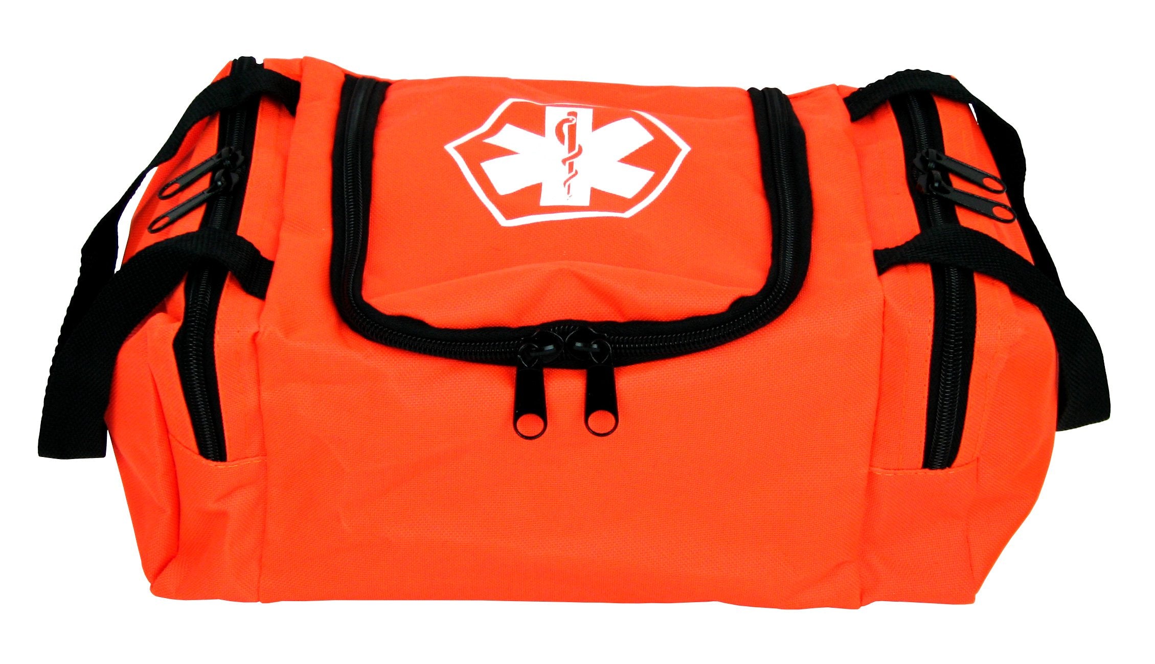 Dixie EMS Dixigear empty first responder II bag orange with organized main compartment and side pockets.