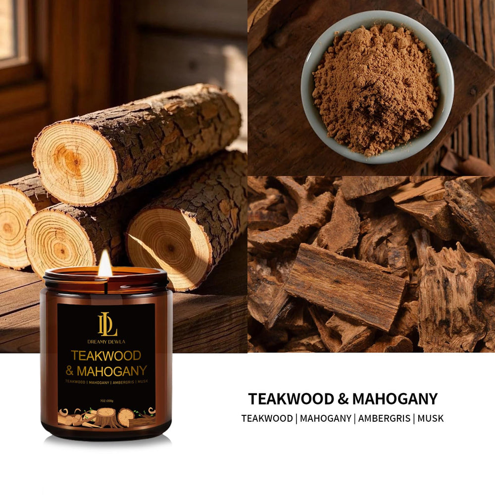 Close-up of DL Dreamy Dewla Teakwood Mahogany wax showing clean burn