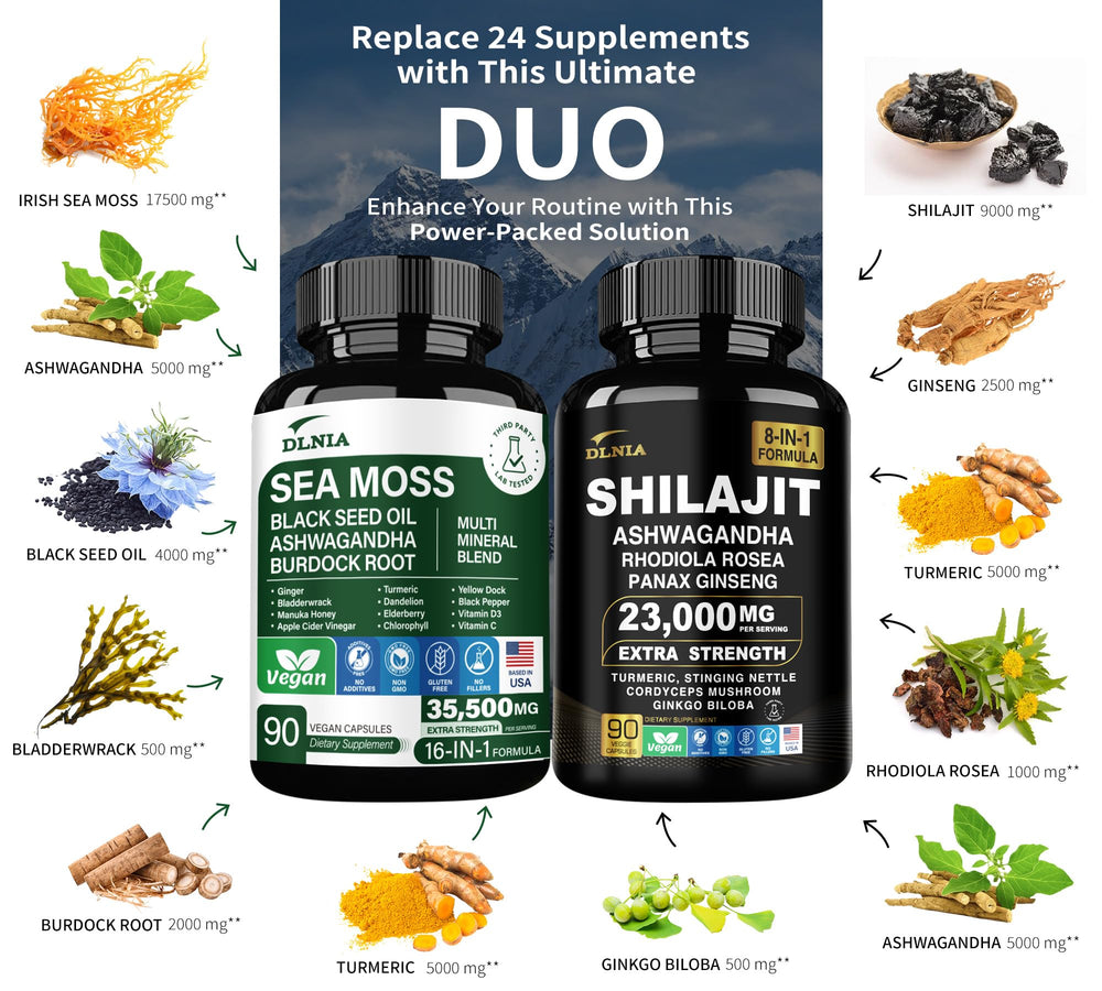 DLNIA Sea Moss 17500mg capsules highlighting mineral-rich blend