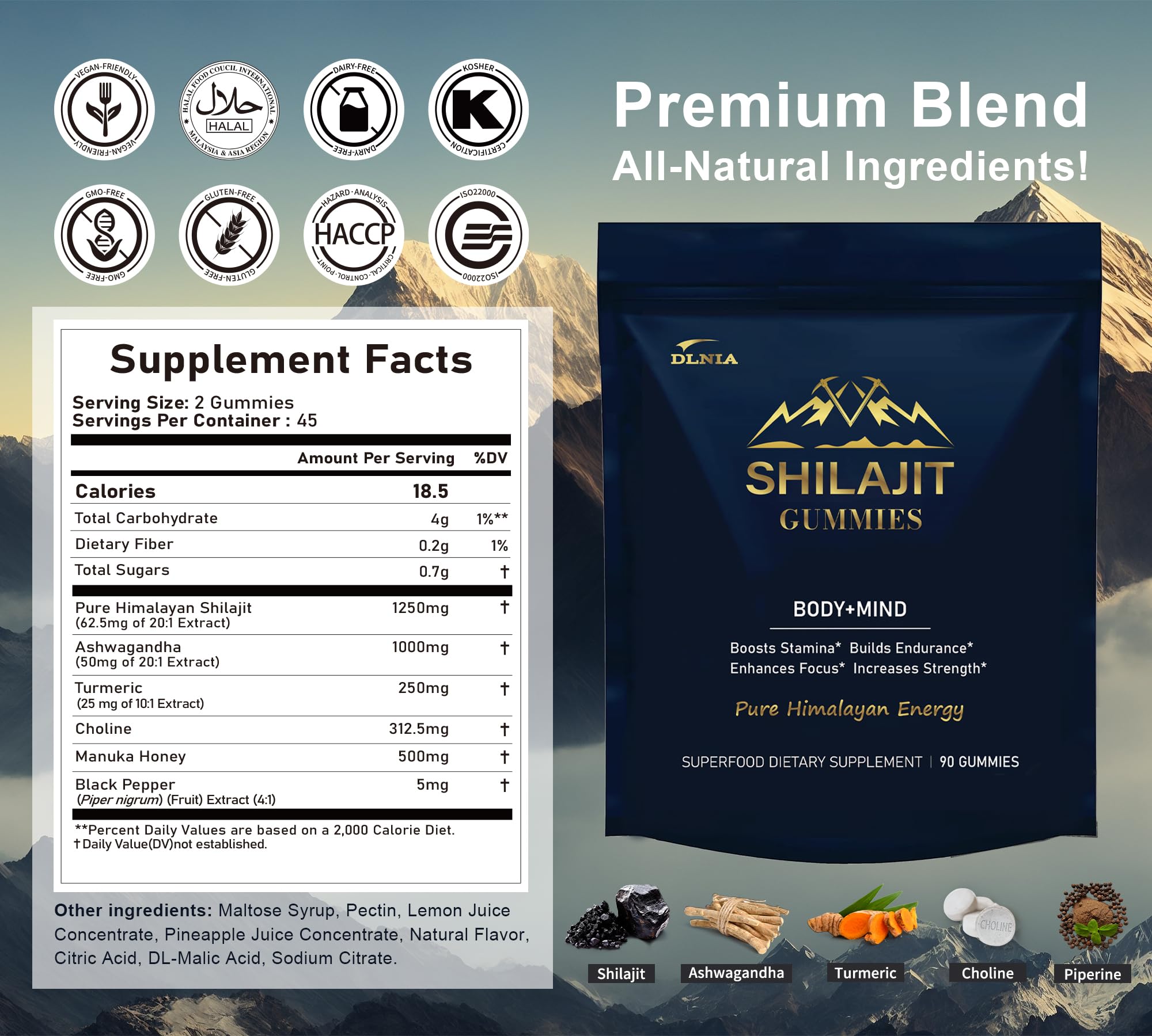 DLNIA gummies next to pillow representing sleep-friendly wellness option.