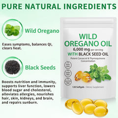 DLOMFVFQ 2in1 formula softgels bottle closeup showing oregano and black seed oil synergy for daily wellness