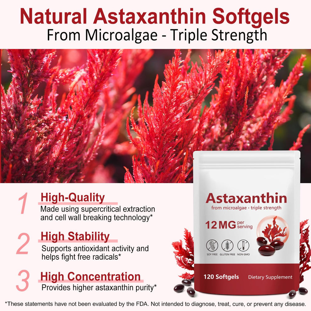 Close-up of DLOMFVFQ astaxanthin softgels capsules for easy daily intake