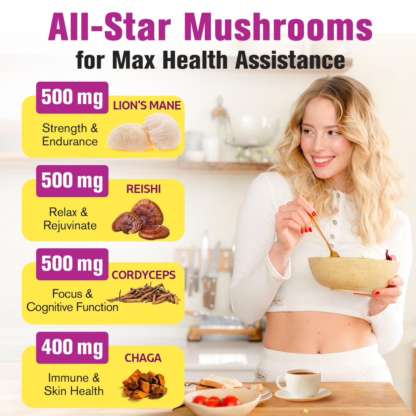 Dmeisy Mushroom Powder in coffee mug suggests easy daily energy boost