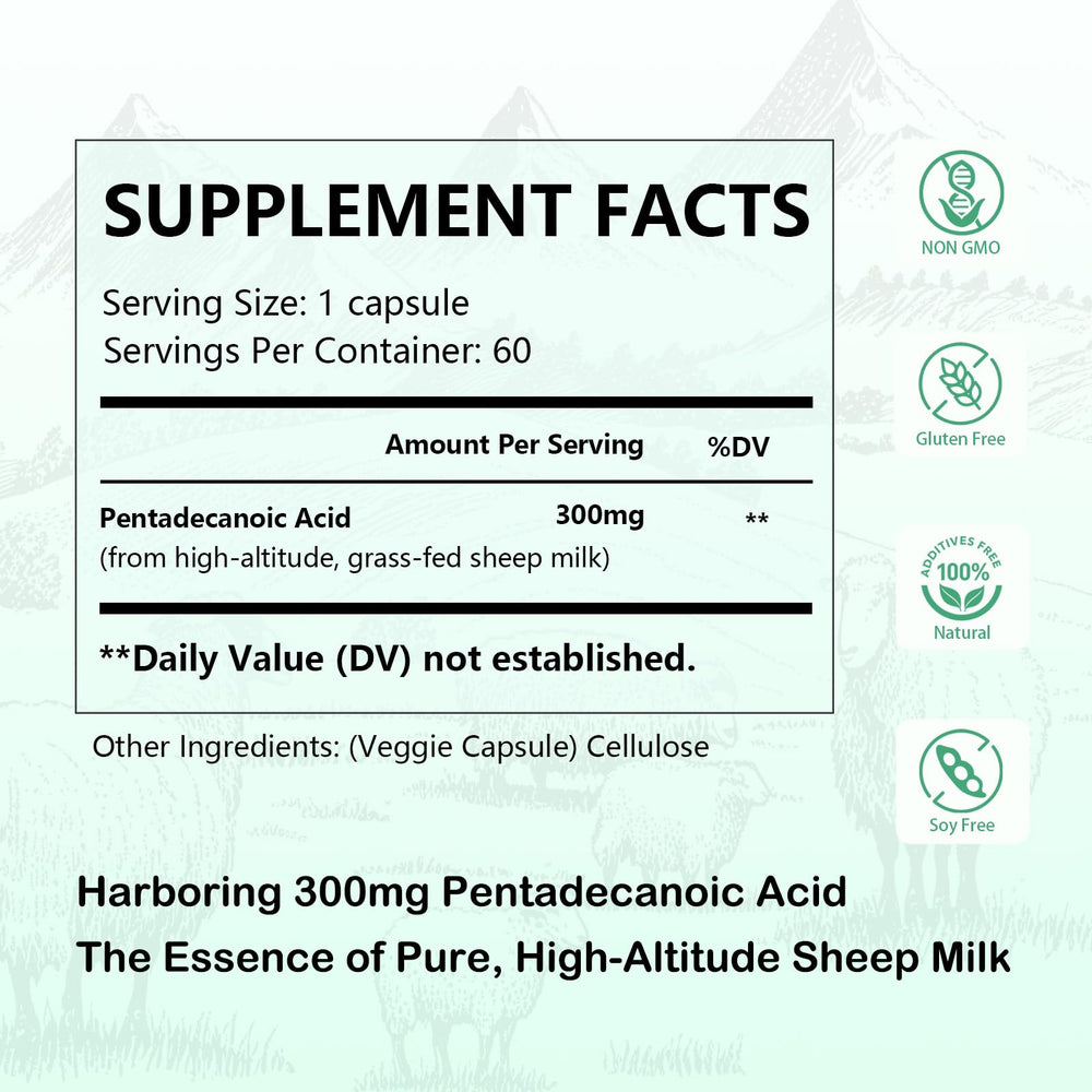 DNOUHN pentadecanoic acid capsules closeup for easy daily use.