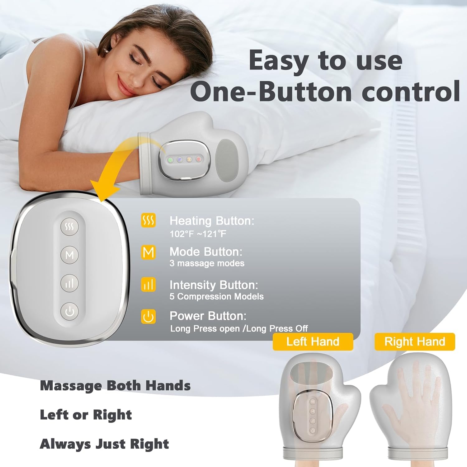 DNRPAD hand massager showing 3 massage modes for customization