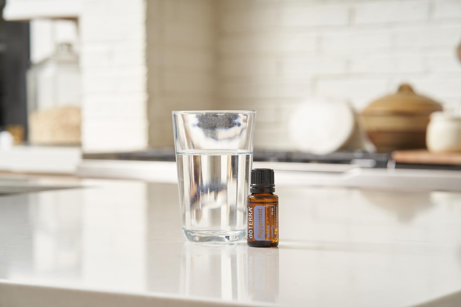 doTERRA peppermint oil on a clean countertop ready for everyday use.