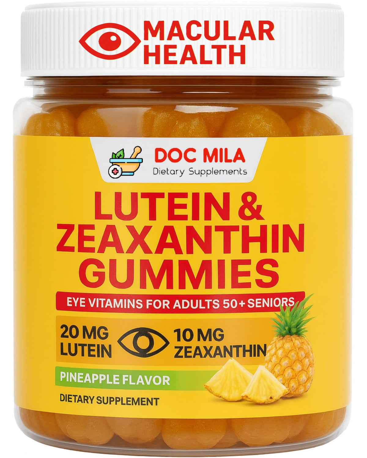 Doc Mila Lutein & Zeaxanthin gummies packaging for daily eye support