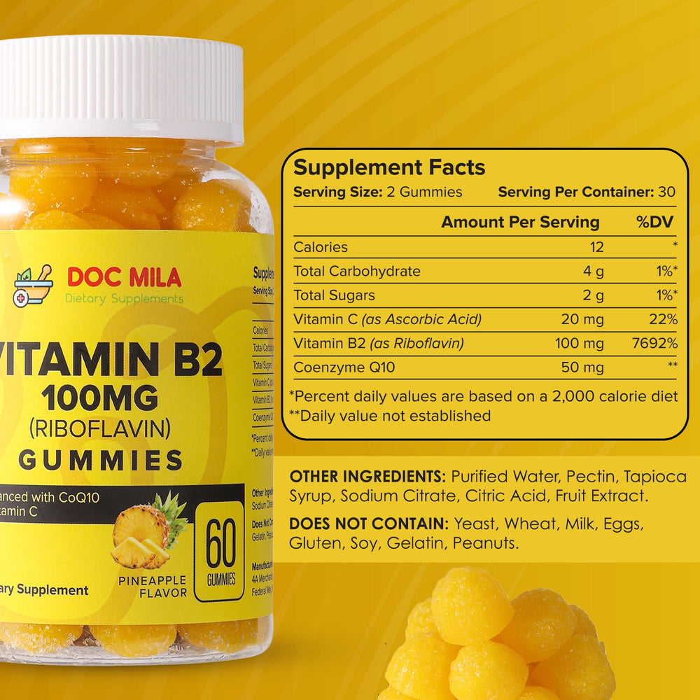 Doc Mila Vitamin B2 gummies kids pineapple flavor supports family friendly daily routine