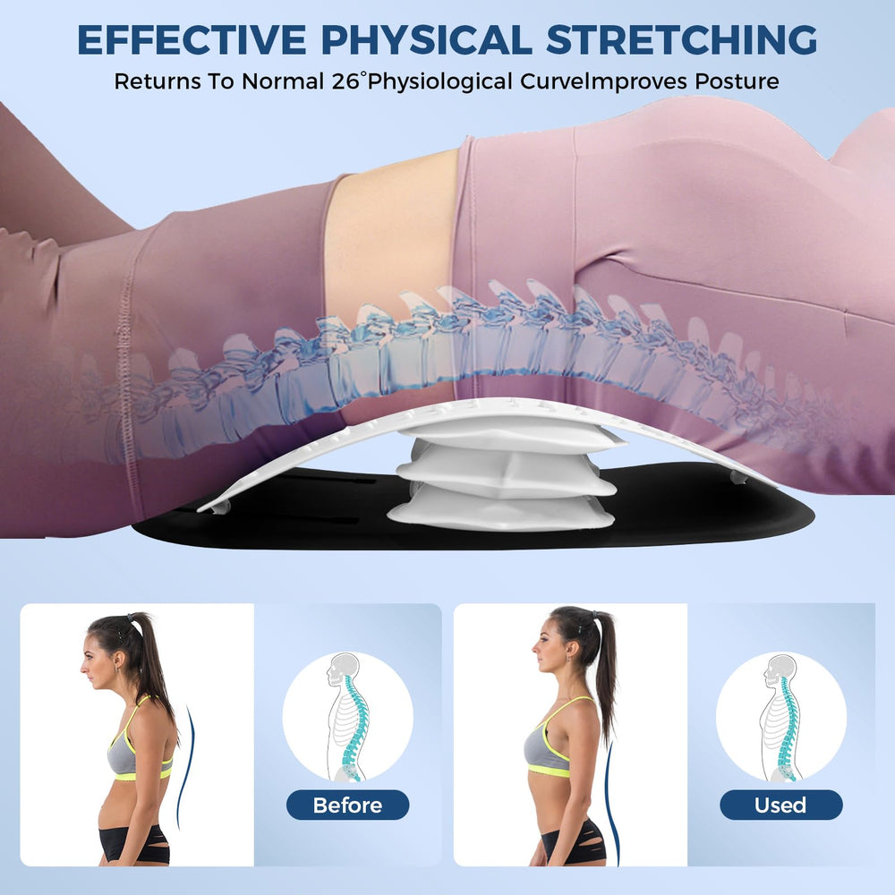 Docemel Back Stretcher shows inflatable airbag system for height adjustability.