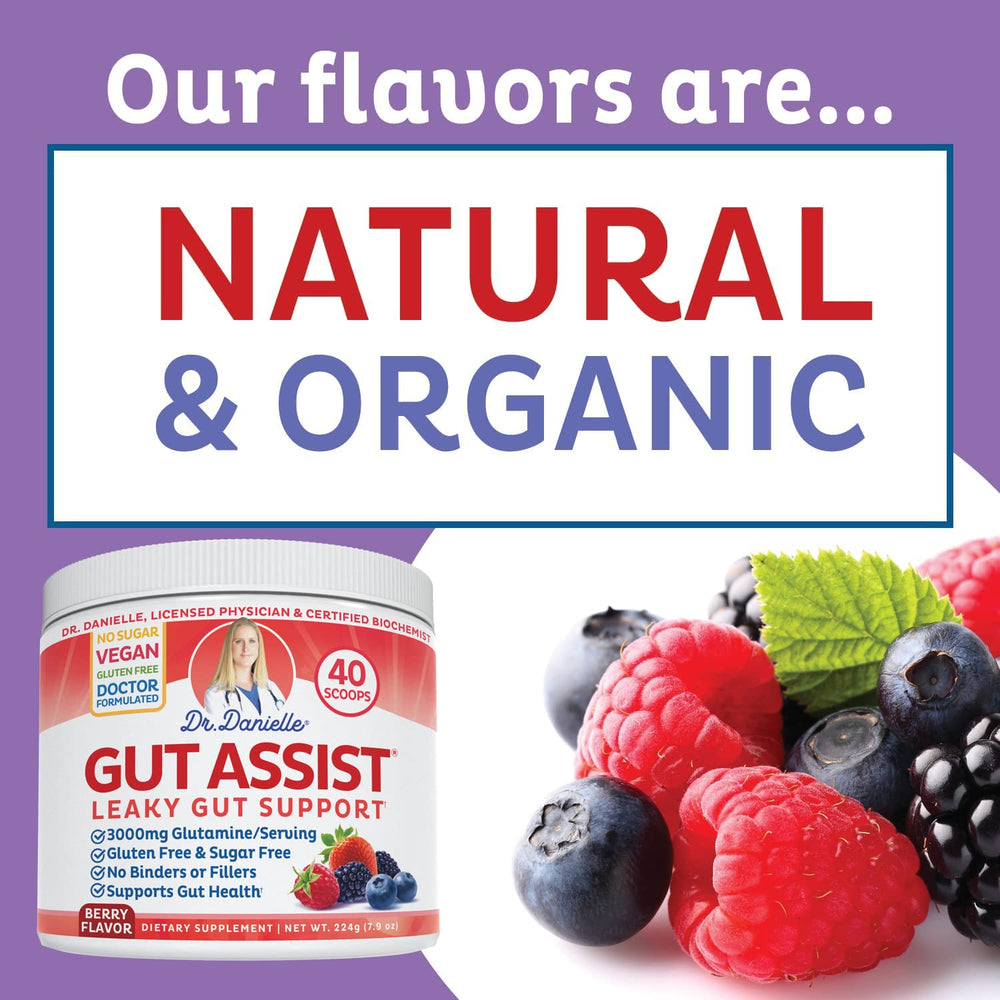 Close-up of ingredients highlighting glutamine and licorice root in Doctor Danielle Gut Assist