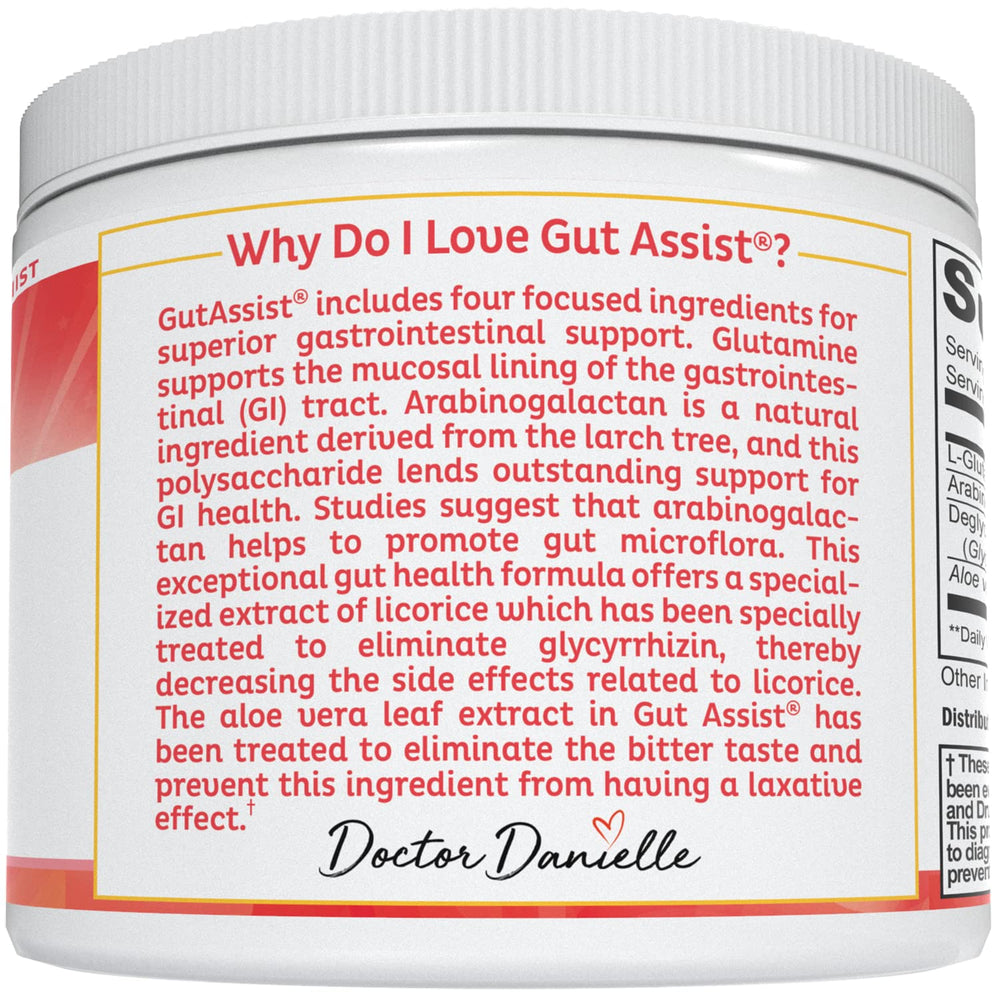 Shaker containing Doctor Danielle Gut Assist powder for easy mixing