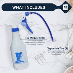 At-home use setup with Elephant Ear Washer Bottle System