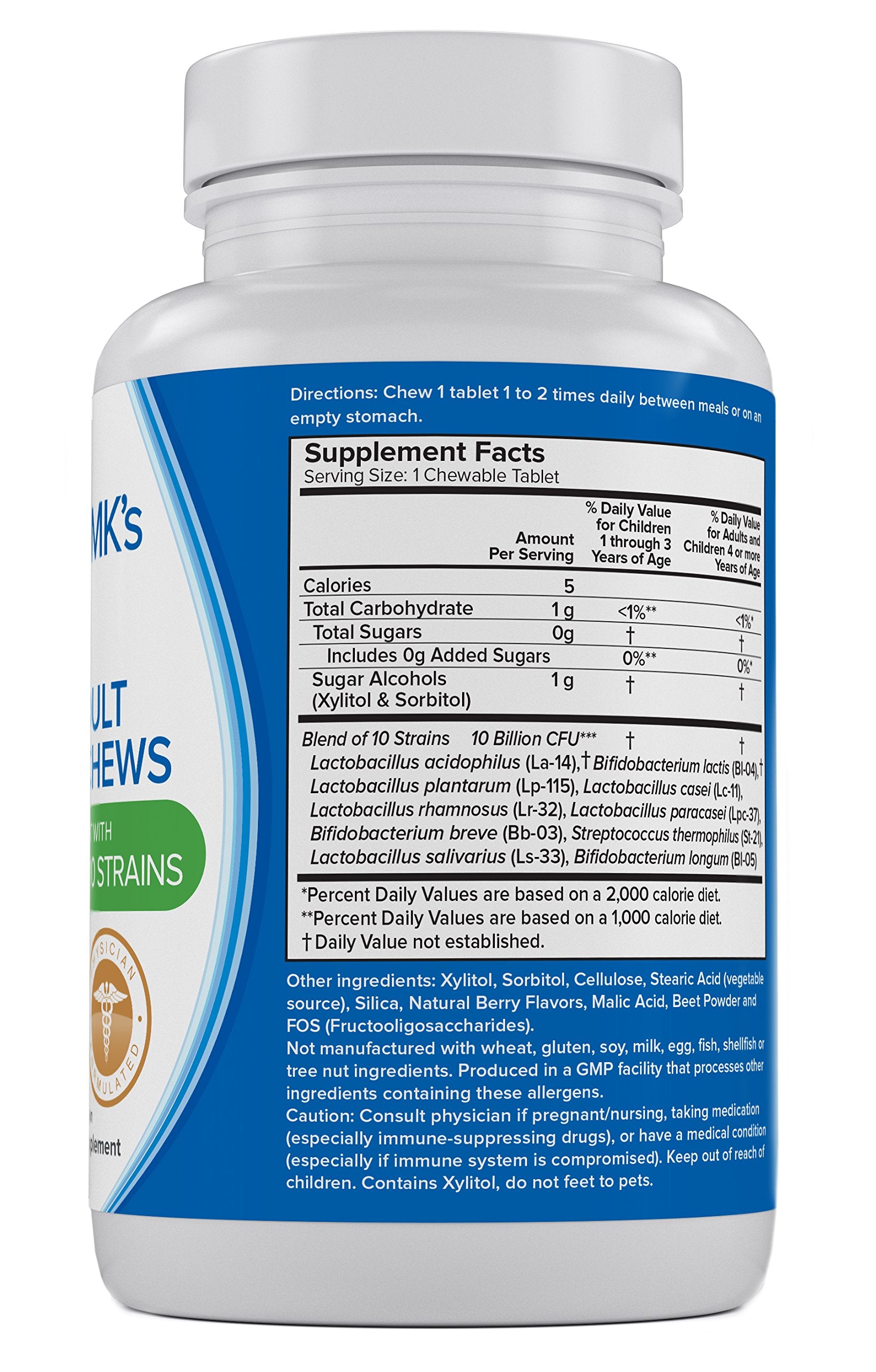 Doctor MK's NATURAL contains 10 strains and 10B CFU for broad probiotic support.
