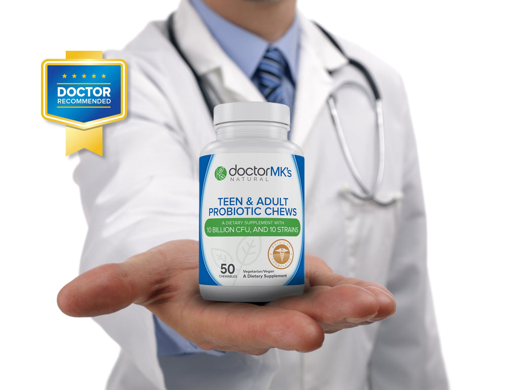 Suitable for ages 5 and up, Doctor MK's NATURAL probiotic chewables support family usage.
