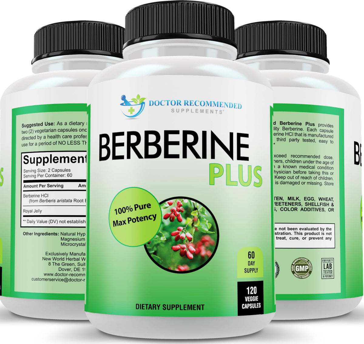 DOCTOR RECOMMENDED SUPPLEMENTS Berberine Plus bottle front view for everyday wellness