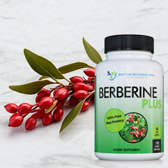 Close-up of Berberine Plus capsules highlights vegan, all-natural ingredient profile.