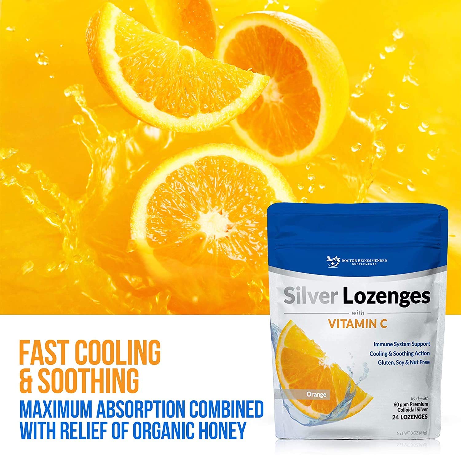 DOCTOR RECOMMENDED SUPPLEMENTS orange flavored lozenge in individual wrap.