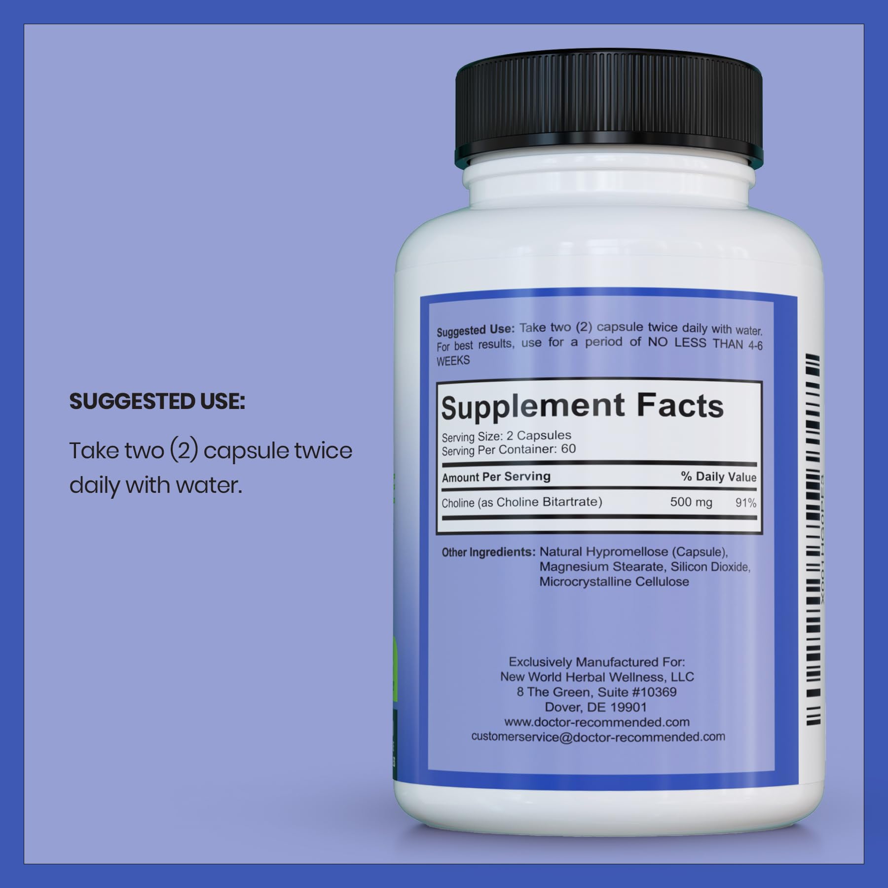 Doctor Recommended Supplements premium choline capsules closeup for daily wellness use.