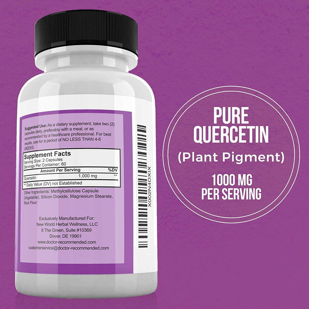 DOCTOR RECOMMENDED SUPPLEMENTS Quercetin 1000mg capsules pack shows clear labeling.